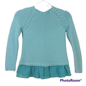 Garnet Hill Kids Blue Knit Sweater With Chiffon Trim Size M